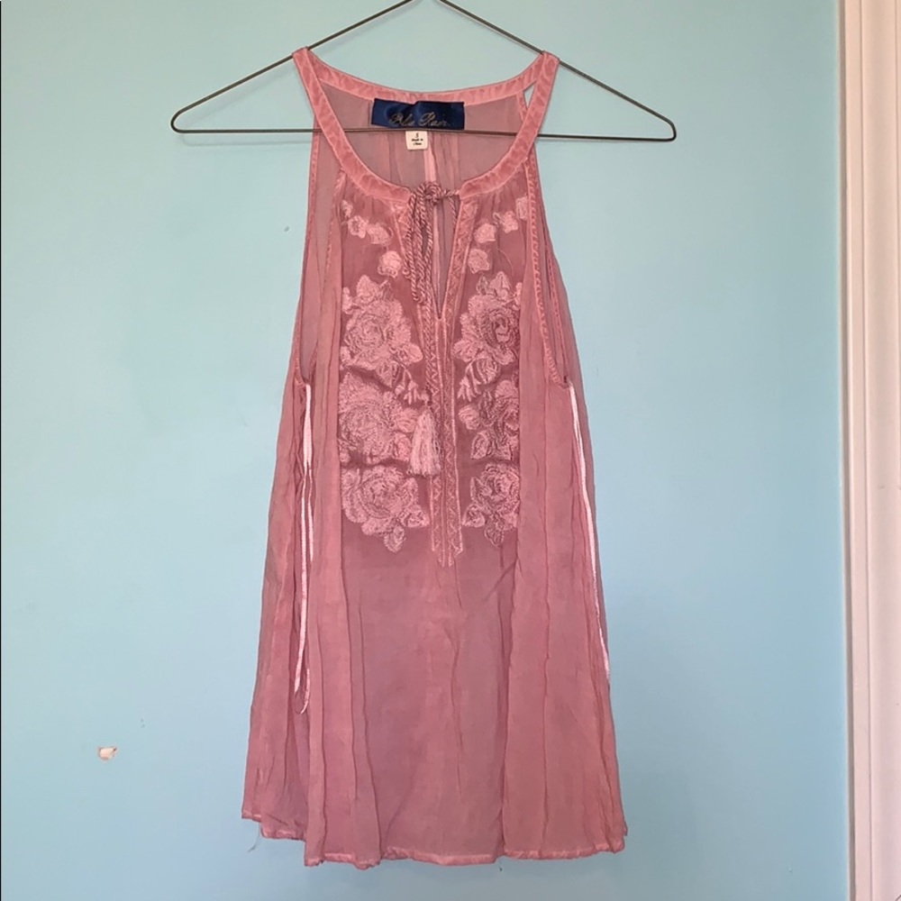 Long Pink Floral/Solid Top